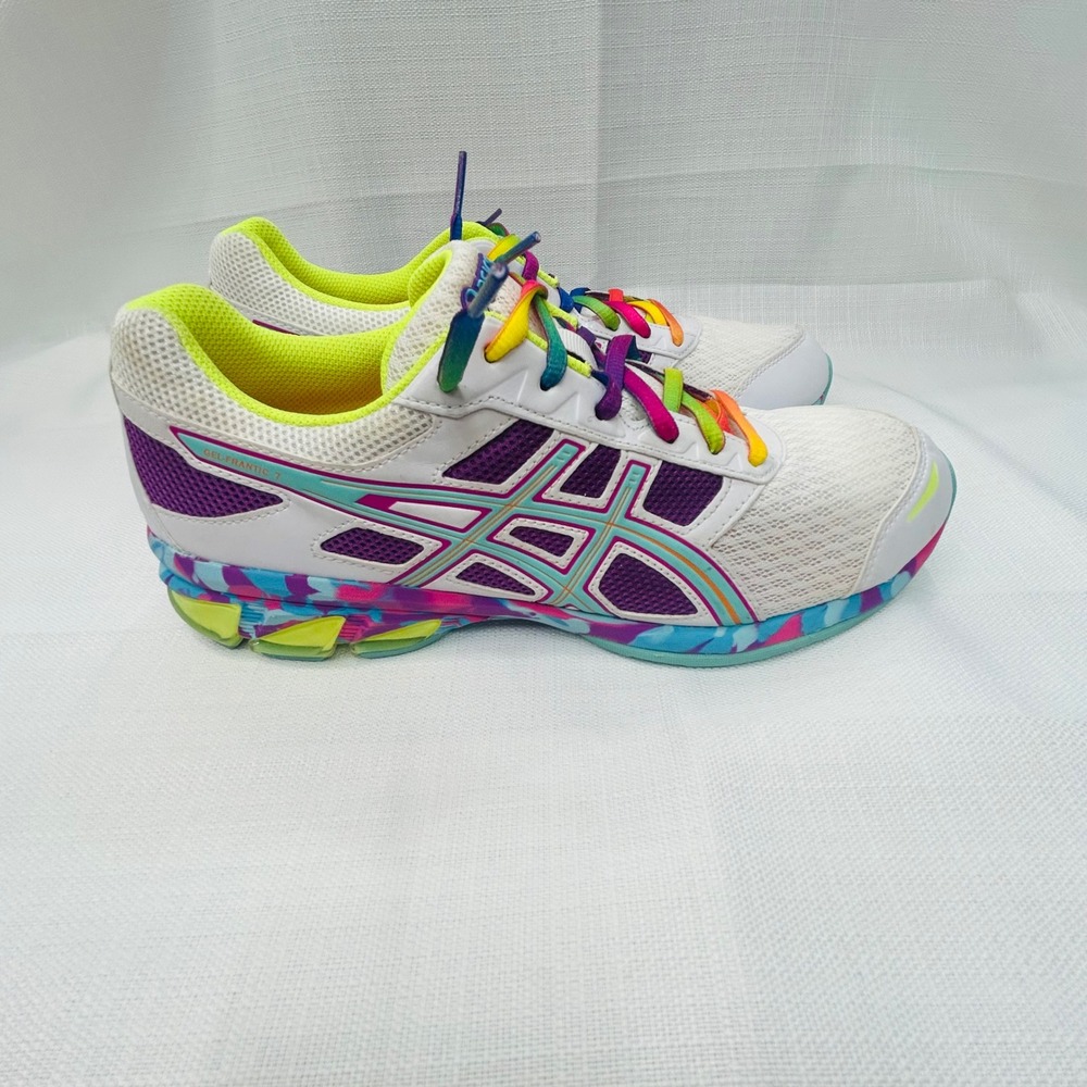Asics Gel-Frantic 7 Running Shoes Womens 10 White Purple Teal Rainbow Sneakers - Picture 3 of 15